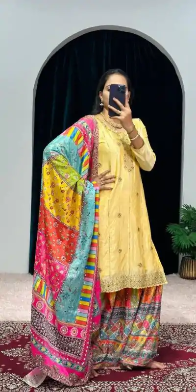 ST 1046 Yellow Color Chinon Embroidery Work Salwar Suit Casual, Wedding, Party, Festive, Events Etc. Expected Delivery 4-6 Working Days @2399/- | Casual Suits, Jump Suits, Creative suits, Designer Suits, Palazzo Suits, Party Wear Suits, Patiala Suits, Salwar suit, Straight Suits