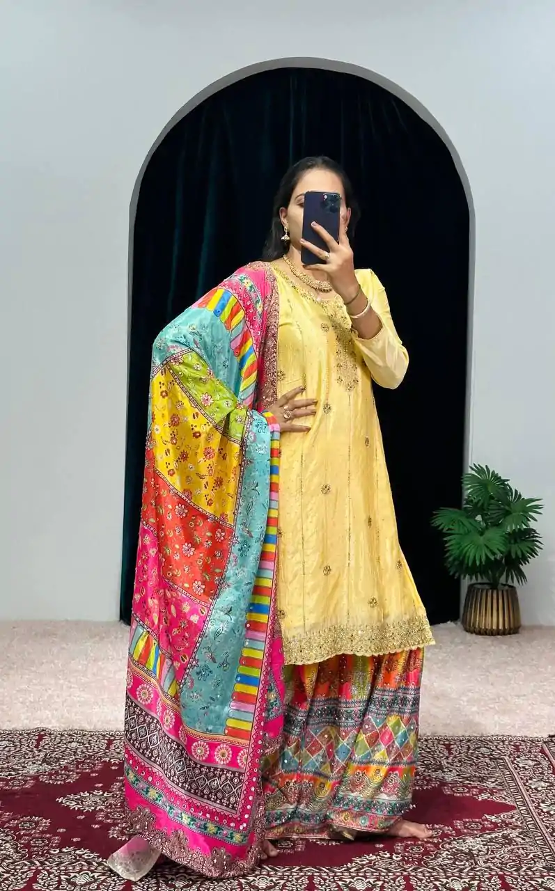 ST 1046 Yellow Color Chinon Embroidery Work Salwar Suit Casual, Wedding, Party, Festive, Events Etc. Expected Delivery 4-6 Working Days @2399/- | Casual Suits, Jump Suits, Creative suits, Designer Suits, Palazzo Suits, Party Wear Suits, Patiala Suits, Salwar suit, Straight Suits
