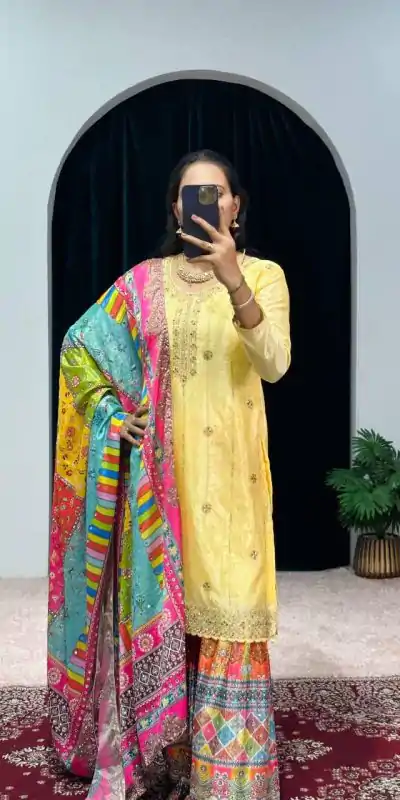 ST 1046 Yellow Color Chinon Embroidery Work Salwar Suit Casual, Wedding, Party, Festive, Events Etc. Expected Delivery 4-6 Working Days @2399/- | Casual Suits, Jump Suits, Creative suits, Designer Suits, Palazzo Suits, Party Wear Suits, Patiala Suits, Salwar suit, Straight Suits