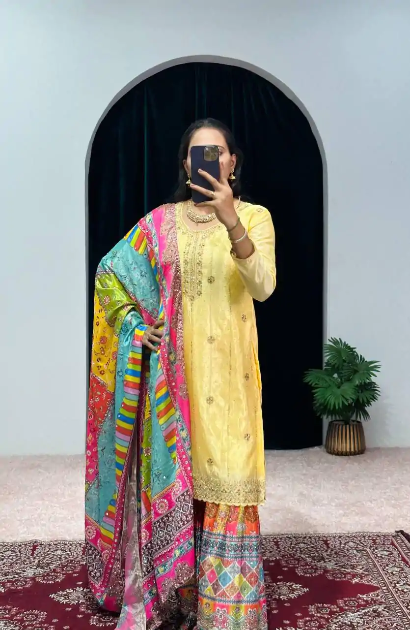 ST 1046 Yellow Color Chinon Embroidery Work Salwar Suit Casual, Wedding, Party, Festive, Events Etc. Expected Delivery 4-6 Working Days @2399/- | Casual Suits, Jump Suits, Creative suits, Designer Suits, Palazzo Suits, Party Wear Suits, Patiala Suits, Salwar suit, Straight Suits