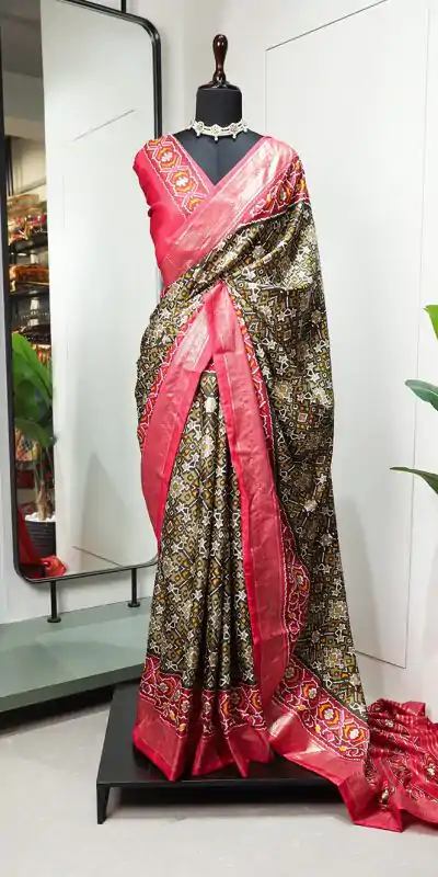 YNF 7205 Mehndi Color Dola Silk Patola Print Foil Work Patta Saree Casual Party Wear, Wedding, Events Etc. Expected Delivery 4-6 Working Days @1649 | Bollywood Sarees, Creative Sarees, Designer Sarees, Embroidered Sarees, Ethnic Saree, Modern Digital sarees, Party Wear Sarees, Sarees