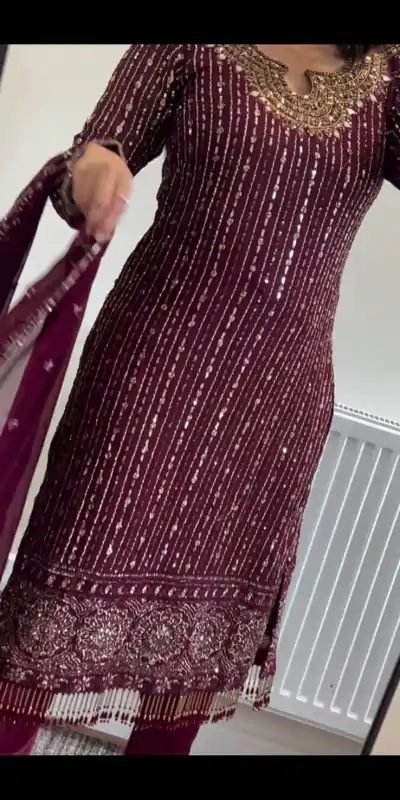 RTC 5716 Maroon  Color Foix Georgette Thread Sequence Work Salwar Suit Wedding, Party, Festive, Events Etc. Expected Delivery 4-6 Working Days @2099/- | Casual Suits, Jump Suits, Creative suits, Designer Suits, Palazzo Suits, Party Wear Suits, Patiala Suits, Salwar suit, Straight Suits