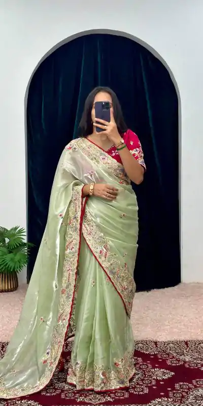ST 474 Green Color Jimmy Choo Embroidery Sequins Saree Casual, Wedding, Party, Festive, Events Etc. Expected Delivery 4-6 Working Days @2449/- | Bollywood Sarees, Creative Sarees, Designer Sarees, Embroidered Sarees, Ethnic Saree, Modern Digital sarees, Party Wear Sarees, Sarees