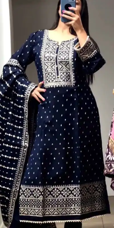 NF 1214 Navy Blue color Faux Georgette Embroidery Salwar Suit Casual, Wedding, Party, Festive, Events . Expected Delivery 4-6 Working Days @2049 | Casual Suits, Jump Suits, Creative suits, Designer Suits, Palazzo Suits, Party Wear Suits, Patiala Suits, Salwar suit, Straight Suits