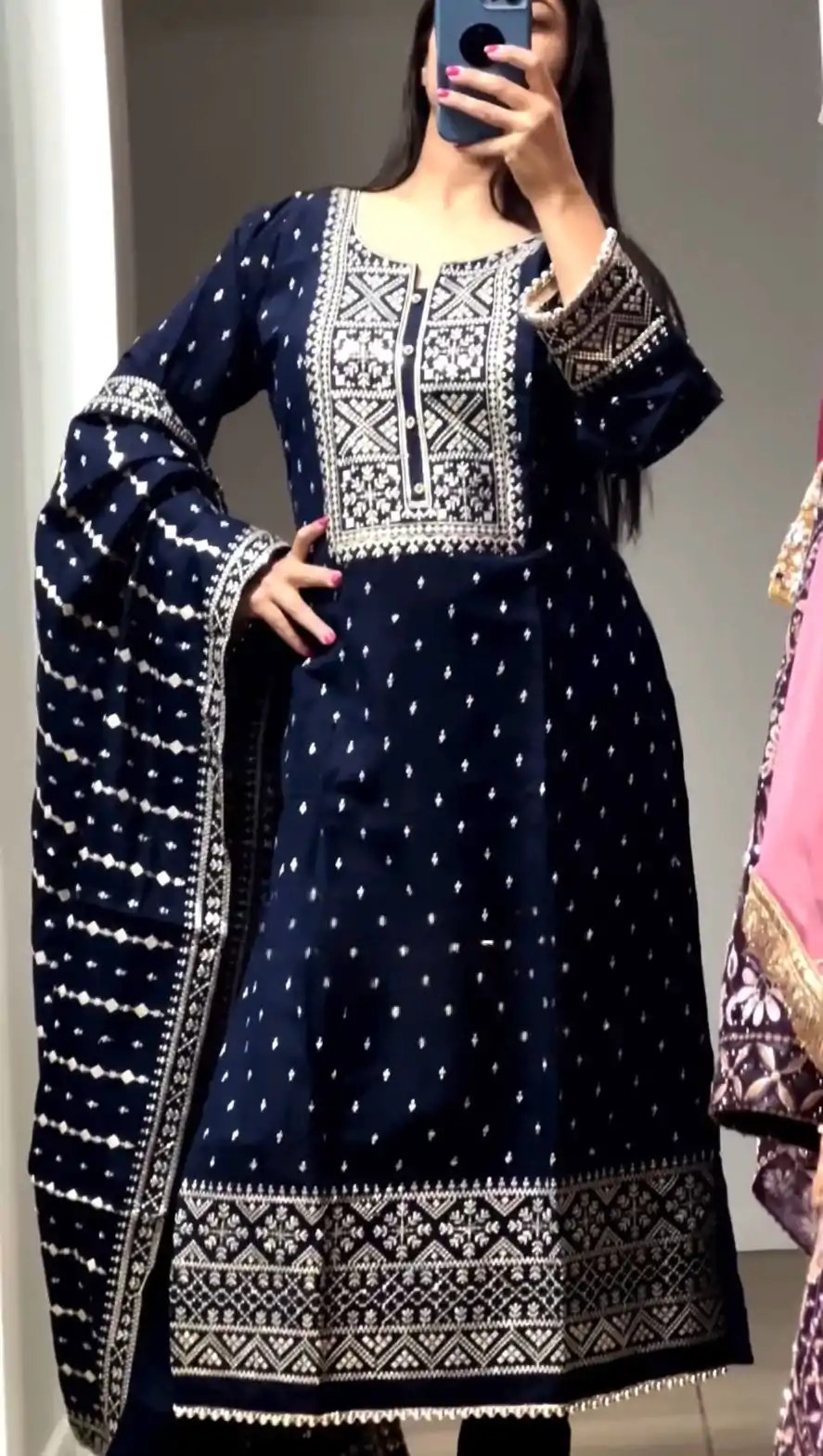 NF 1214 Navy Blue color Faux Georgette Embroidery Salwar Suit Casual, Wedding, Party, Festive, Events . Expected Delivery 4-6 Working Days @2049 | Casual Suits, Jump Suits, Creative suits, Designer Suits, Palazzo Suits, Party Wear Suits, Patiala Suits, Salwar suit, Straight Suits