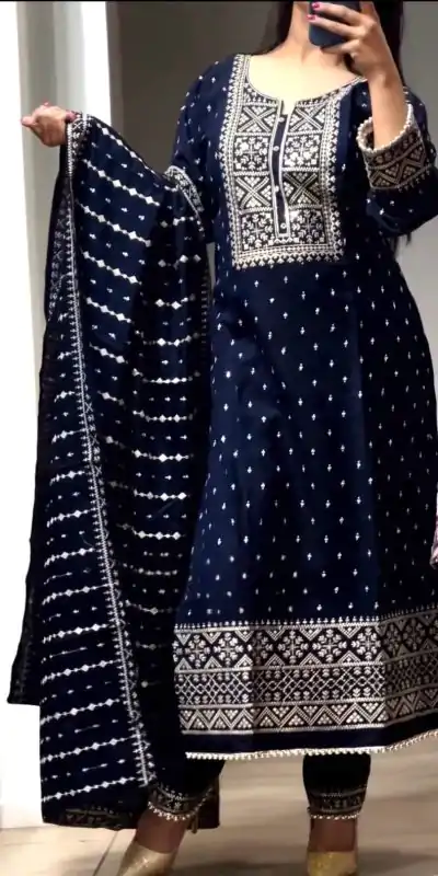 NF 1214 Navy Blue color Faux Georgette Embroidery Salwar Suit Casual, Wedding, Party, Festive, Events . Expected Delivery 4-6 Working Days @2049 | Casual Suits, Jump Suits, Creative suits, Designer Suits, Palazzo Suits, Party Wear Suits, Patiala Suits, Salwar suit, Straight Suits