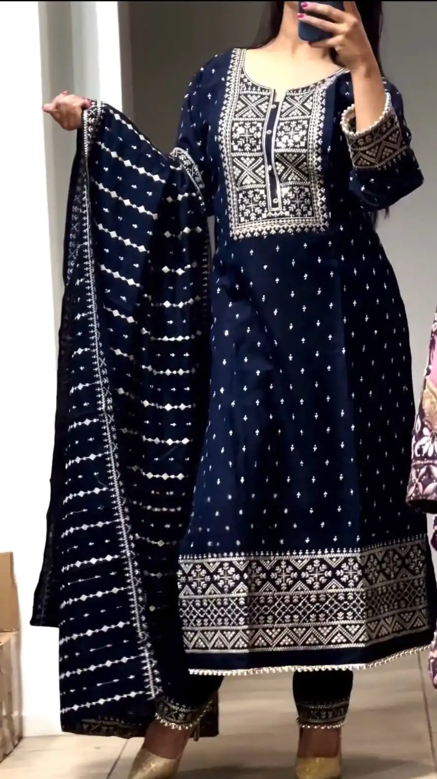 NF 1214 Navy Blue color Faux Georgette Embroidery Salwar Suit Casual, Wedding, Party, Festive, Events . Expected Delivery 4-6 Working Days @2049 | Casual Suits, Jump Suits, Creative suits, Designer Suits, Palazzo Suits, Party Wear Suits, Patiala Suits, Salwar suit, Straight Suits