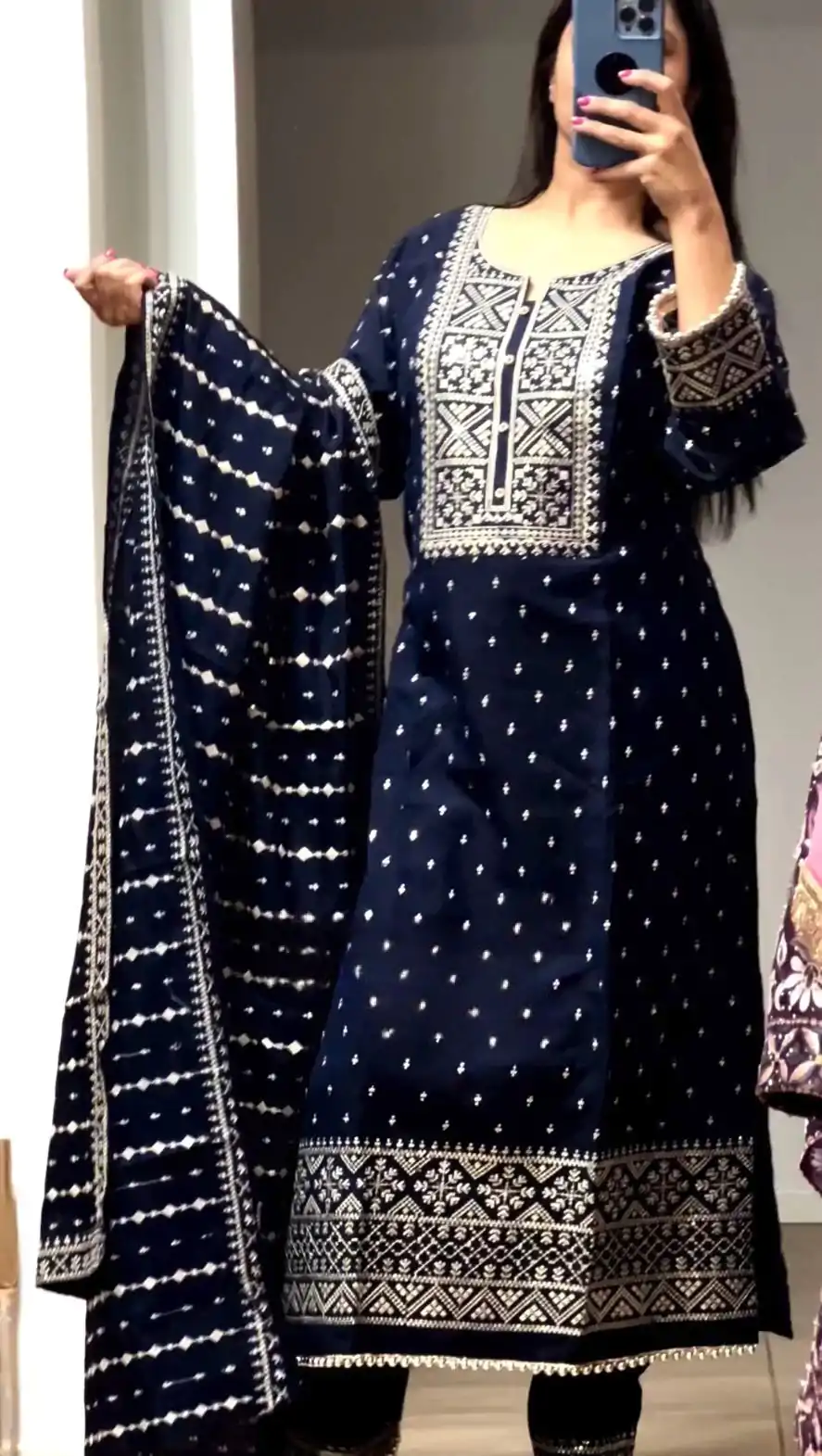 NF 1214 Navy Blue color Faux Georgette Embroidery Salwar Suit Casual, Wedding, Party, Festive, Events . Expected Delivery 4-6 Working Days @2049 | Casual Suits, Jump Suits, Creative suits, Designer Suits, Palazzo Suits, Party Wear Suits, Patiala Suits, Salwar suit, Straight Suits