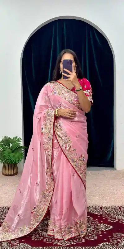 ST 474 Pink Color Jimmy Choo Embroidery Sequins Saree Casual, Wedding, Party, Festive, Events Etc. Expected Delivery 4-6 Working Days @2449/- | Bollywood Sarees, Creative Sarees, Designer Sarees, Embroidered Sarees, Ethnic Saree, Modern Digital sarees, Party Wear Sarees, Sarees