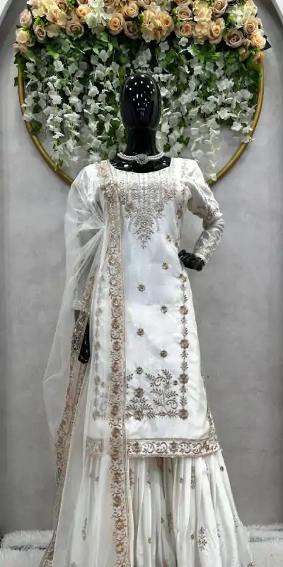 RTC 5720 White Color Chinon Silk Thread Sequence Work Salwar Suit Wedding, Party, Festive, Events Etc.   Expected Delivery 4-6 Working Days @2499/- | Casual Suits, Creative suits, Designer Suits, Palazzo Suits, Patiala Suits, Salwar suit, Straight Suits