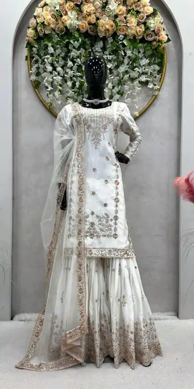 RTC 5720 White Color Chinon Silk Thread Sequence Work Salwar Suit Wedding, Party, Festive, Events Etc.   Expected Delivery 4-6 Working Days @2499/- | Casual Suits, Creative suits, Designer Suits, Palazzo Suits, Patiala Suits, Salwar suit, Straight Suits