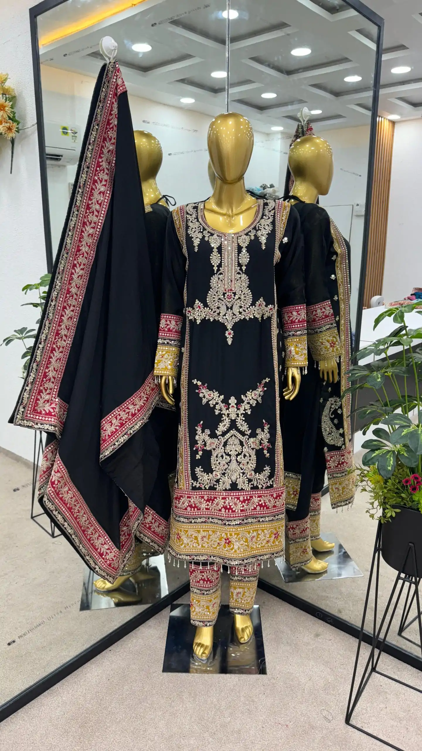 ZF 376 Black Color Chinnon Silk Embroidery Sequence Salwar Suit Casual, Wedding, Party, Events Etc. Expected Delivery 4-6 Working Days 2599/- | Casual Suits, Jump Suits, Creative suits, Designer Suits, Palazzo Suits, Party Wear Suits, Patiala Suits, Salwar suit, Straight Suits