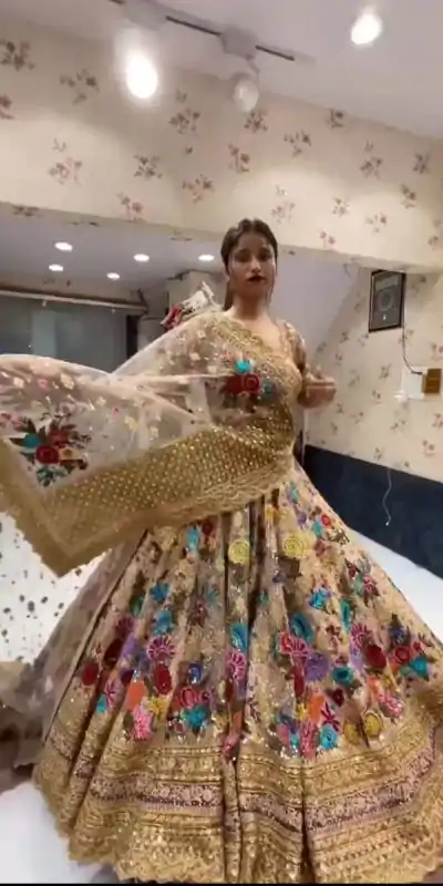 BD 1612 Golden Color Georgette Embroidered Sequins Lehenga Choli Casual, Wedding, Festive, Events Expected Delivery 4-6 Working Days @3449/- | Bollywood Lehenga, Creative Lehenga, Designer Lehenga, Embroidered Lehenga, Lehenga, Party Wear Lehenga