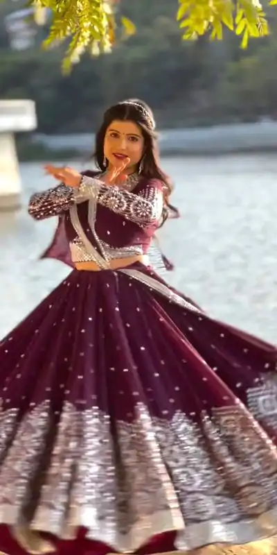 Ram 012 Maroon Color Georgette Sequence Thread Lehenga Choli Casual, Wedding, Festive, Events Expected Delivery 4-6 Working Days @2649/- | Bollywood Lehenga, Creative Lehenga, Designer Lehenga, Embroidered Lehenga, Lehenga, Party Wear Lehenga