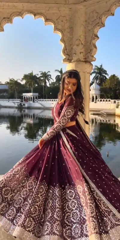 Ram 012 Maroon Color Georgette Sequence Thread Lehenga Choli Casual, Wedding, Festive, Events Expected Delivery 4-6 Working Days @2649/- | Bollywood Lehenga, Creative Lehenga, Designer Lehenga, Embroidered Lehenga, Lehenga, Party Wear Lehenga