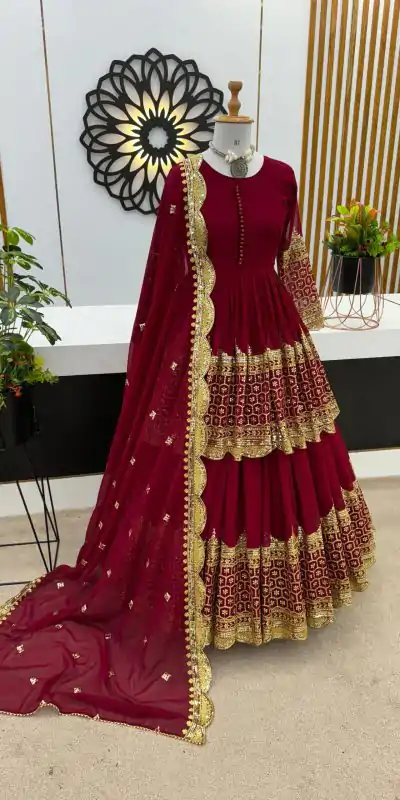 ZF 362 Red Color Faux Georgette With Heavy Embroidery Sequence Work Lehenga Choli Wedding, Party, Events Etc. Expected Delivery 4-6 Working Days 2099/- | Bollywood Lehenga, Creative Lehenga, Designer Lehenga, Embroidered Lehenga, Lehenga, Party Wear Lehenga