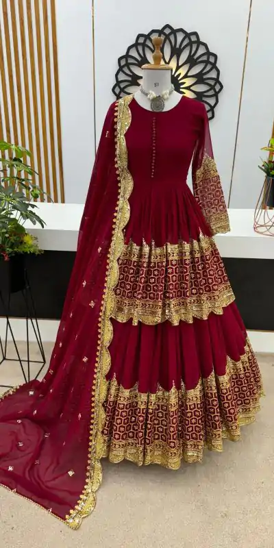 ZF 362 Red Color Faux Georgette With Heavy Embroidery Sequence Work Lehenga Choli Wedding, Party, Events Etc. Expected Delivery 4-6 Working Days 2099/- | Bollywood Lehenga, Creative Lehenga, Designer Lehenga, Embroidered Lehenga, Lehenga, Party Wear Lehenga