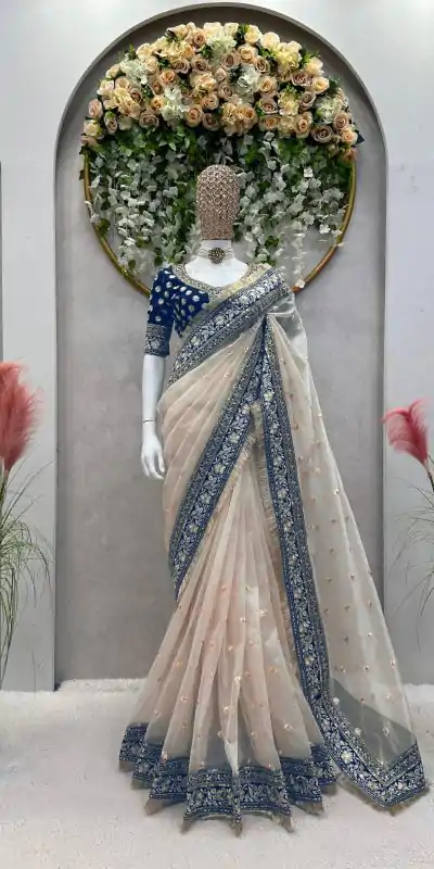 KD 478 Cream Color Tissue Silk Thread Sequence Work Saree Casual, Party Wear, Wedding, Events Etc. Expected Delivery 4-6 Working Days @2349/- | Bollywood Sarees, Creative Sarees, Designer Sarees, Embroidered Sarees, Ethnic Saree, Modern Digital sarees, Party Wear Sarees, Sarees