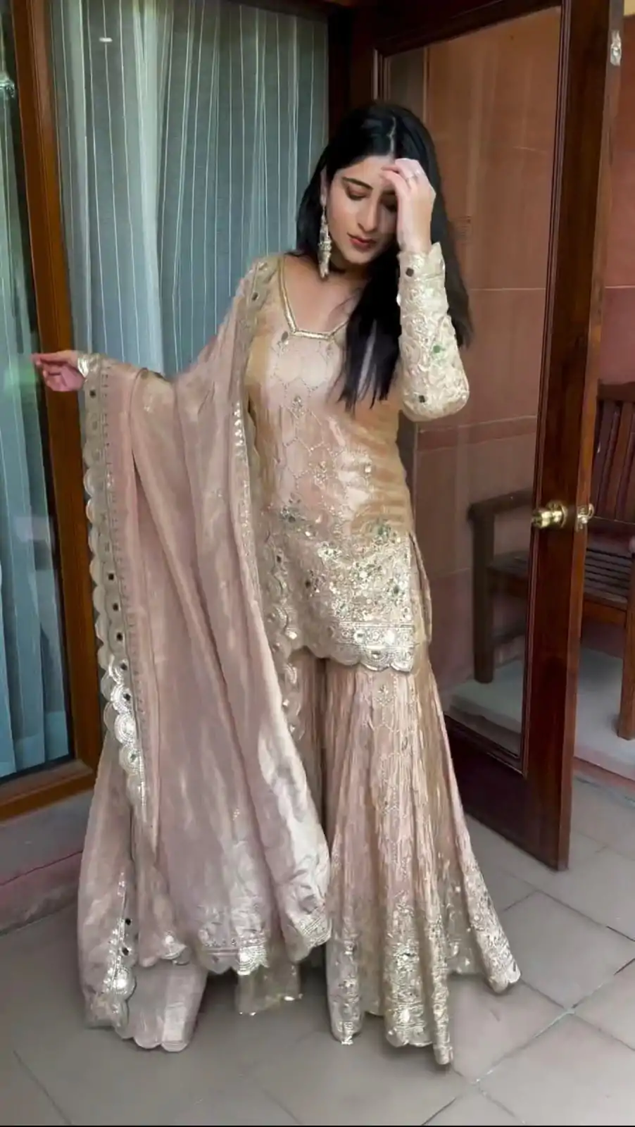 SR 1616 Golden Color Heavy Chinnon Silk Embroidery Work Sharara Suit Wedding, Party, Festive, Events Etc. Expected Delivery 4-6 Working Days @2199Only | Casual Suits, Creative suits, Designer Suits, Palazzo Suits, Party Wear Suits, Salwar suit, Straight Suits