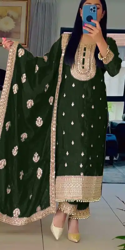 SRK 5162 Green Color Faux Georgette Embroidery Salwar Suit Wedding, Party, Festive, Events Expected Delivery 4-6 Working Days @ 1999/- | Casual Suits, Creative suits, Designer Suits, Palazzo Suits, Party Wear Suits, Patiala Suits, Salwar suit, Straight Suits