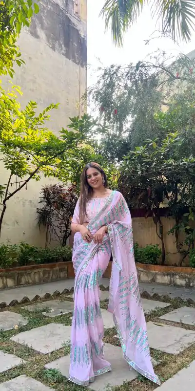 JR 574 Light Violet Color Georgette Sequence Lace border Work Saree Casual, Wedding, Festive, Events Expected Delivery  4-6 Working Days @1699/- | Bollywood Sarees, Creative Sarees, Designer Sarees, Embroidered Sarees, Ethnic Saree, Modern Digital sarees, Party Wear Sarees, Sarees