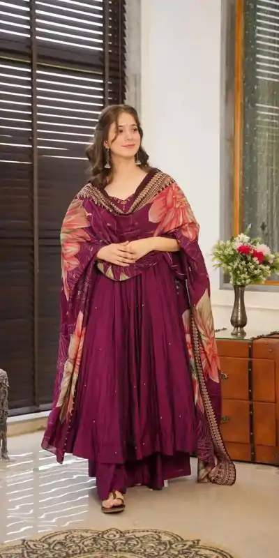 SRK 5170 Purple Color Pure Chinnon Silk Embroidery Sequence Salwar Suit Wedding, Party, Festive, Events Expected Delivery 4-6 Working Days @ 1949/- | Casual Suits, Jump Suits, Creative suits, Designer Suits, Palazzo Suits, Party Wear Suits, Patiala Suits, Salwar suit, Straight Suits