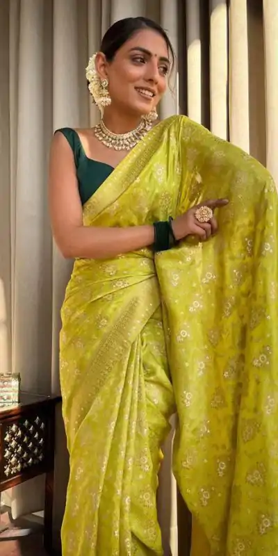 KP 5079 Mustard Color Soft Lichi Silk Jacquard On All Over Saree Casual, Party Wear, Wedding, Events Etc. Expected Delivery 4-6 Working Days @1449/- | Embroidered Sarees, Bollywood Sarees, Creative Sarees, Designer Sarees, Ethnic Saree, Modern Digital sarees, Party Wear Sarees, Sarees