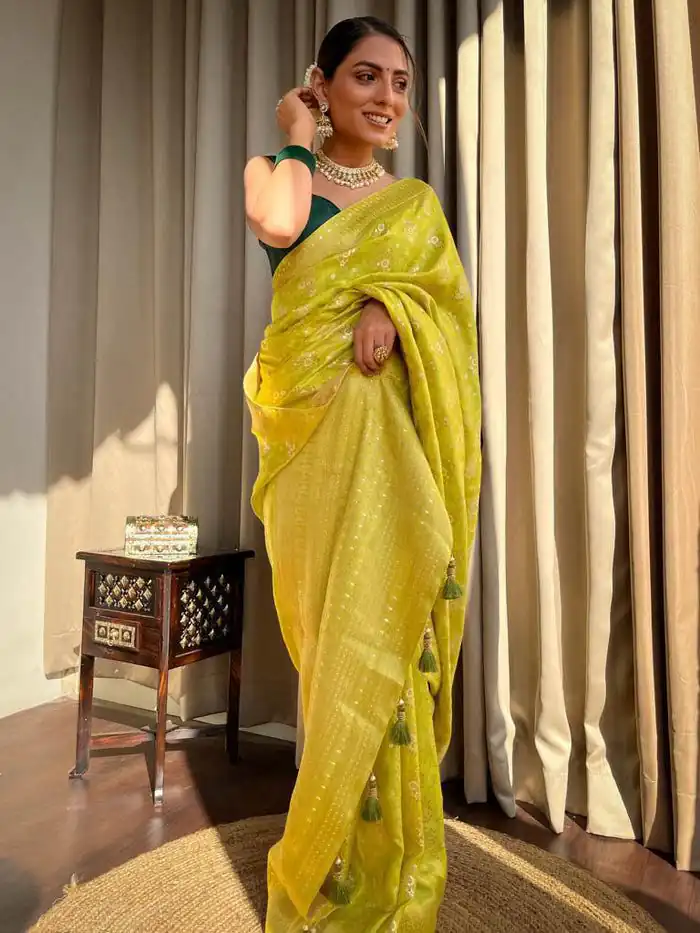KP 5079 Mustard Color Soft Lichi Silk Jacquard On All Over Saree Casual, Party Wear, Wedding, Events Etc. Expected Delivery 4-6 Working Days @1449/- | Embroidered Sarees, Bollywood Sarees, Creative Sarees, Designer Sarees, Ethnic Saree, Modern Digital sarees, Party Wear Sarees, Sarees