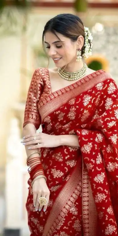 KP 5079 Red Color Soft Lichi Silk Jacquard On All Over Saree Casual, Party Wear, Wedding, Events Etc. Expected Delivery 4-6 Working Days @1449/- | Embroidered Sarees, Bollywood Sarees, Creative Sarees, Designer Sarees, Ethnic Saree, Modern Digital sarees, Party Wear Sarees, Sarees