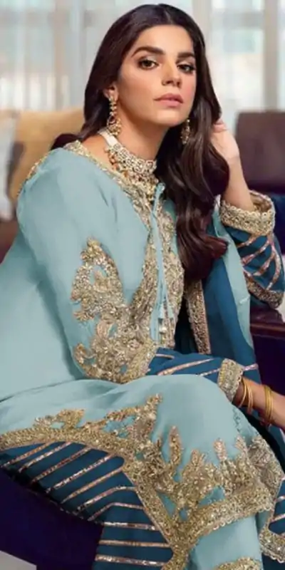 FC Pakistani 1019 Light Blue Georgette Embroidery Sequence Salwar Suit Wedding, Party, Festive events, Expected Delivery  4-6 Working Days @2099 | Casual Suits, Creative suits, Designer Suits, Palazzo Suits, Party Wear Suits, Patiala Suits, Salwar suit, Straight Suits