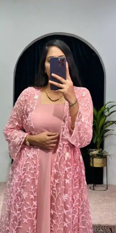 ST 1042 Pink Color Georgette Embroidery Sequence Gown Casual, Wedding, Party, Festive, Events Etc. Expected Delivery 4-6 Working Days @1999/- | Bollywood Gowns, Creative Gowns, Designer Gowns, Embroidered Gowns, Gowns, Party Wear Gowns