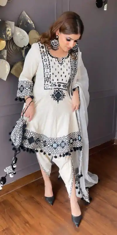 LG 1717 White Color Rajwadi Silk Embroidery Real Mirror Salwar Suit Casual, Wedding, Party, Festive, Events . Expected Delivery  4-6 Working Days @2299/- | Casual Suits, Creative suits, Designer Suits, Palazzo Suits, Party Wear Suits, Patiala Suits, Salwar suit, Straight Suits