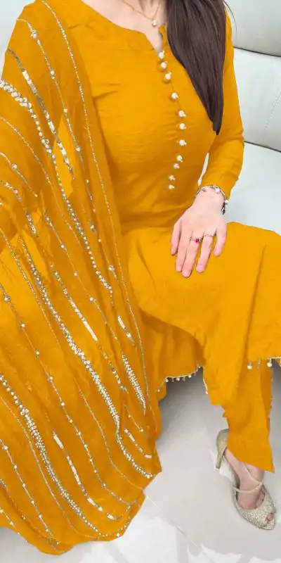 SRK 5161 Yellow Color Chinnon Silk Embroidery Coding Dori Salwar Suit Wedding, Party, Festive, Events Expected Delivery 4-6 Working Days @ 1899/- | Casual Suits, Jump Suits, Creative suits, Designer Suits, Palazzo Suits, Party Wear Suits, Patiala Suits, Salwar suit, Straight Suits