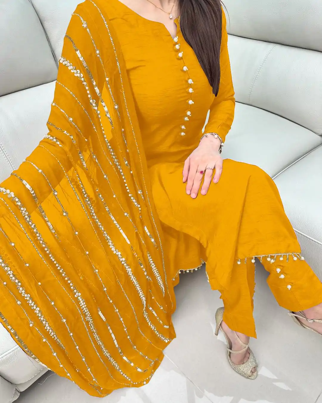 SRK 5161 Yellow Color Chinnon Silk Embroidery Coding Dori Salwar Suit Wedding, Party, Festive, Events Expected Delivery 4-6 Working Days @ 1899/- | Casual Suits, Jump Suits, Creative suits, Designer Suits, Palazzo Suits, Party Wear Suits, Patiala Suits, Salwar suit, Straight Suits