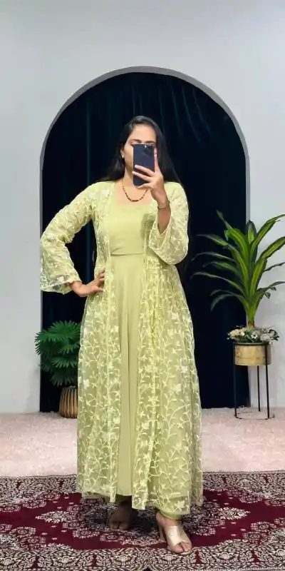 ST 1042 Yellow Color Georgette Embroidery Sequence Gown Casual, Wedding, Party, Festive, Events Etc. Expected Delivery 4-6 Working Days @1999/- | Bollywood Gowns, Creative Gowns, Designer Gowns, Embroidered Gowns, Gowns, Party Wear Gowns