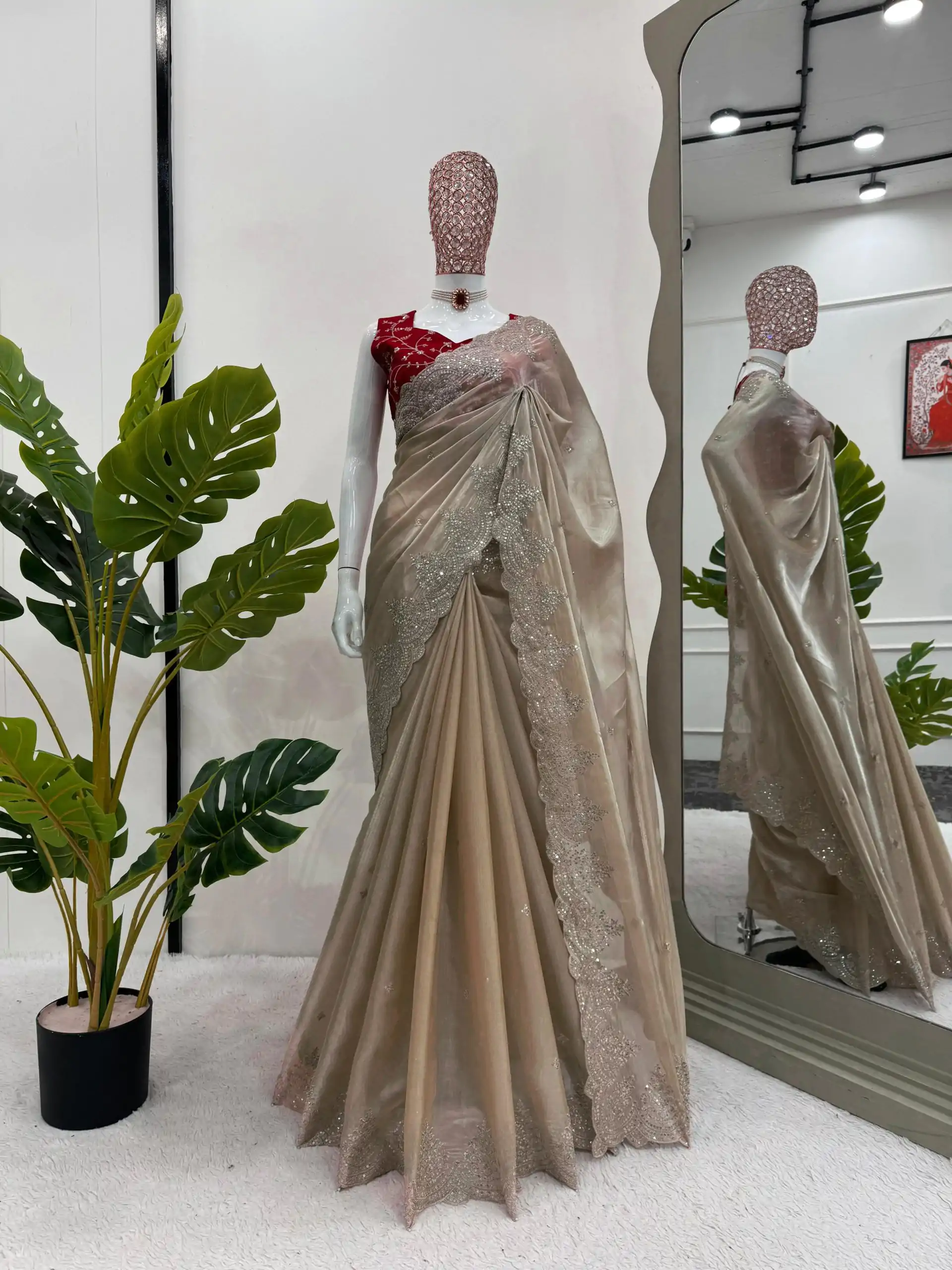 KD 500 Golden Color Jimmy choo Thread Sequence Work Saree Casual, Party, Wedding, Festive, Events Etc.  Expected Delivery  4-6 Working Days @2099/- Only | Embroidered Sarees, Bollywood Sarees, Creative Sarees, Designer Sarees, Ethnic Saree, Modern Digital sarees, Party Wear Sarees, Sarees