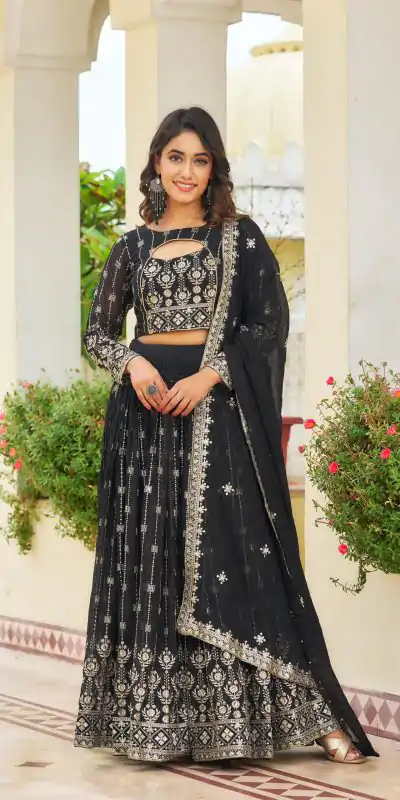 Ram 021 Black Color Georgette Sequence Embroidery Lehenga Choli Casual, Wedding, Festive, Events Expected Delivery 4-6 Working Days @3049/- | Bollywood Lehenga, Creative Lehenga, Designer Lehenga, Embroidered Lehenga, Lehenga, Party Wear Lehenga