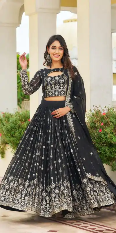 Ram 021 Black Color Georgette Sequence Embroidery Lehenga Choli Casual, Wedding, Festive, Events Expected Delivery 4-6 Working Days @3049/- | Bollywood Lehenga, Creative Lehenga, Designer Lehenga, Embroidered Lehenga, Lehenga, Party Wear Lehenga