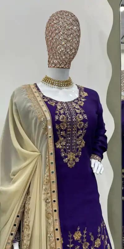 KD 1481 Dark Violet Color Chinon Silk Sequence Thread Work Salwar Suit Casual, Wedding, Party, Events Etc. Expected Delivery 4-6 Working Days 2399/- | Casual Suits, Jump Suits, Creative suits, Designer Suits, Palazzo Suits, Party Wear Suits, Patiala Suits, Salwar suit, Straight Suits