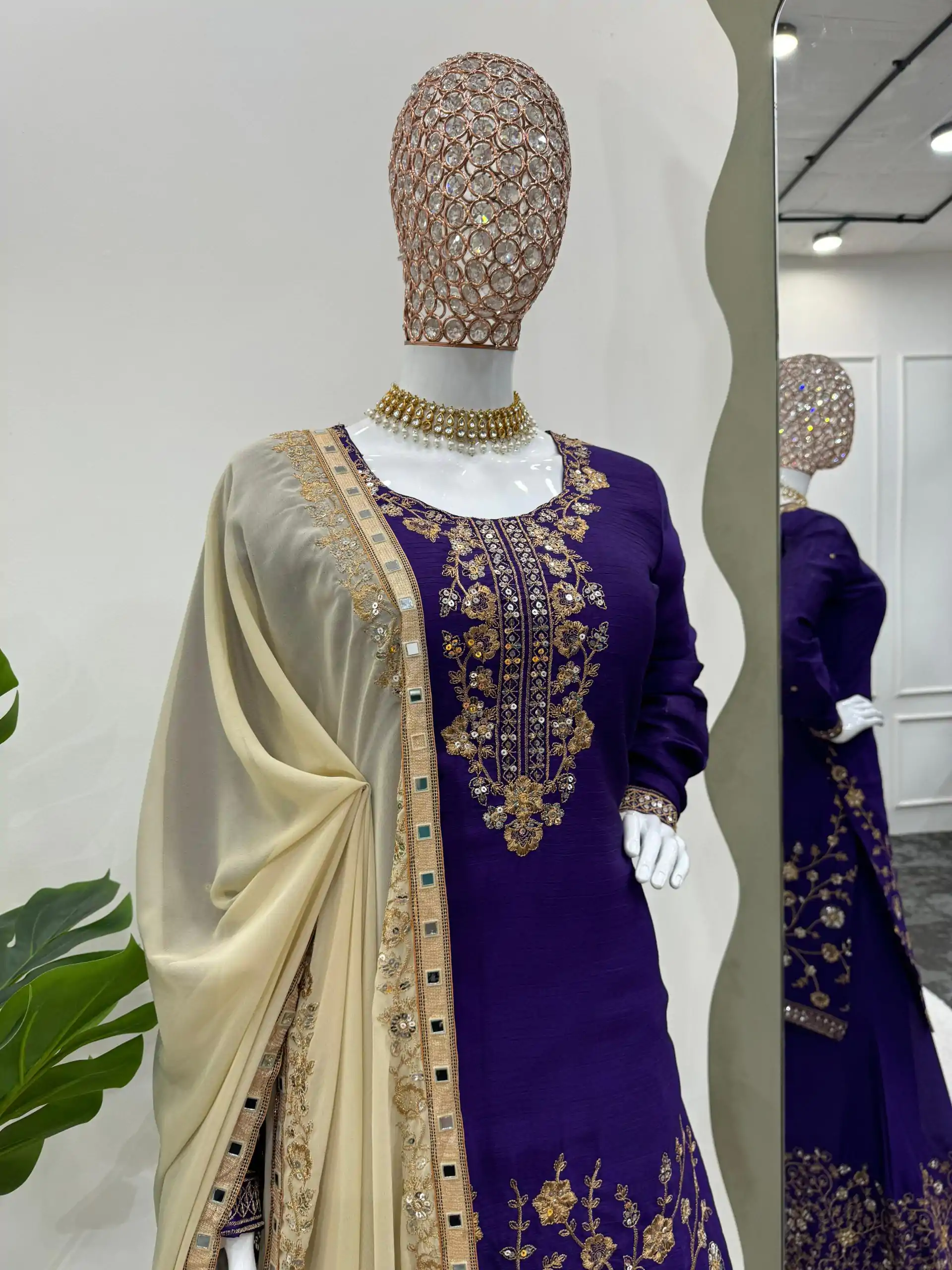 KD 1481 Dark Violet Color Chinon Silk Sequence Thread Work Salwar Suit Casual, Wedding, Party, Events Etc. Expected Delivery 4-6 Working Days 2399/- | Casual Suits, Jump Suits, Creative suits, Designer Suits, Palazzo Suits, Party Wear Suits, Patiala Suits, Salwar suit, Straight Suits