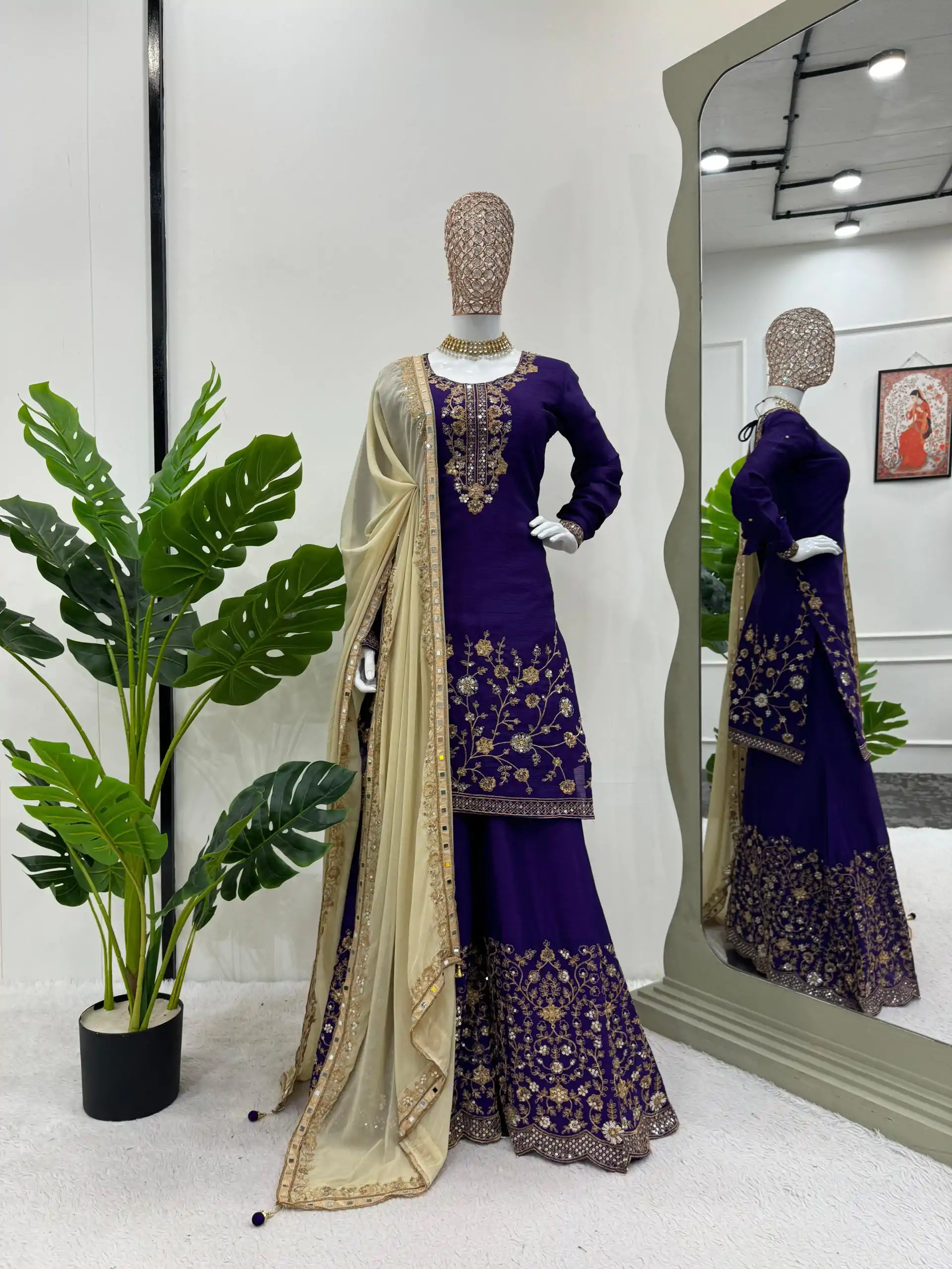 KD 1481 Dark Violet Color Chinon Silk Sequence Thread Work Salwar Suit Casual, Wedding, Party, Events Etc. Expected Delivery 4-6 Working Days 2399/- | Casual Suits, Jump Suits, Creative suits, Designer Suits, Palazzo Suits, Party Wear Suits, Patiala Suits, Salwar suit, Straight Suits