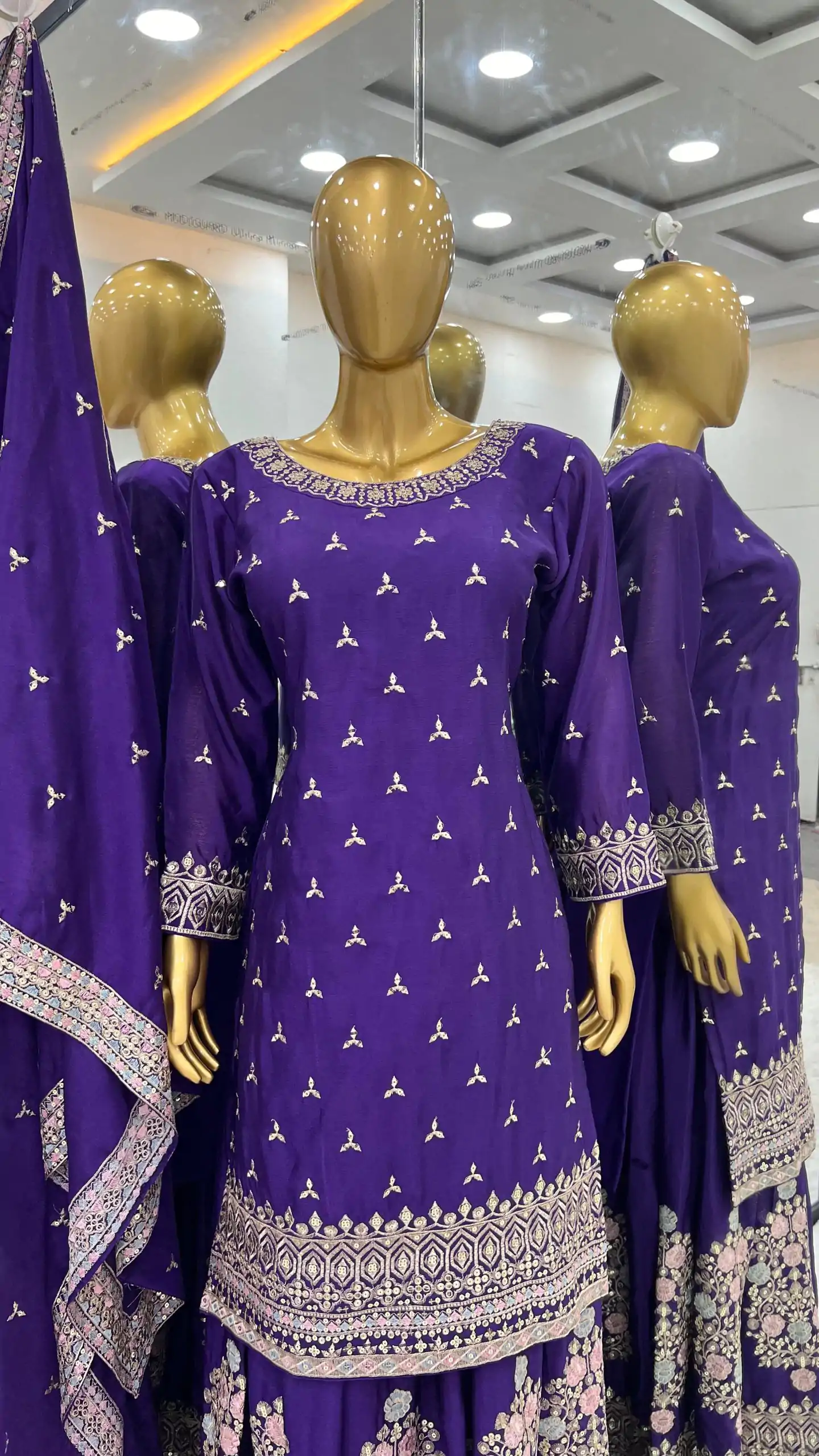 SR 1627 Violet Color Chinon Silk Malty Embroidery Sharara Suit Wedding, Party, Festive, Events Etc. Expected Delivery 4-6 Working Days @2199Only | Casual Suits, Creative suits, Designer Suits, Palazzo Suits, Party Wear Suits, Salwar suit, Straight Suits