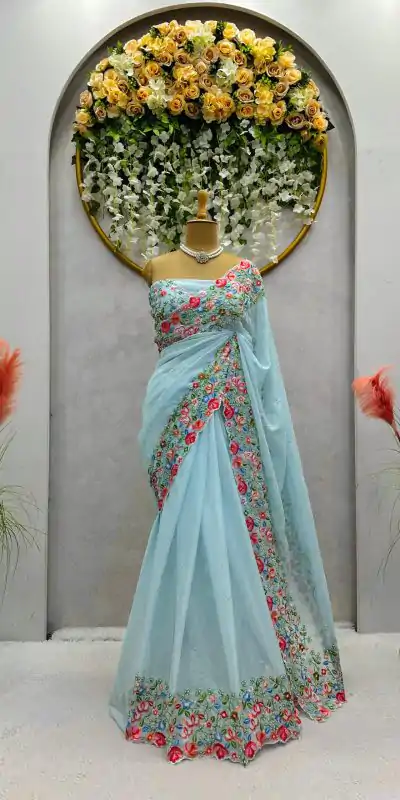 KD 479 Firozi Color Tabby Silk Thread Sequence Work Saree Casual, Party Wear, Wedding, Events Etc. Expected Delivery 4-6 Working Days @2399/- | Bollywood Sarees, Creative Sarees, Designer Sarees, Embroidered Sarees, Ethnic Saree, Modern Digital sarees, Party Wear Sarees, Sarees