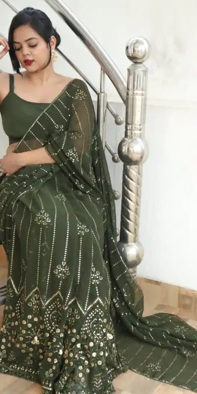 JR 609 Green Color Georgette Embroidery Sequence Saree Casual, Wedding, Festive, Events Expected Delivery  4-6 Working Days @1749/- | Embroidered Sarees, Bollywood Sarees, Creative Sarees, Designer Sarees, Ethnic Saree, Modern Digital sarees, Party Wear Sarees, Sarees
