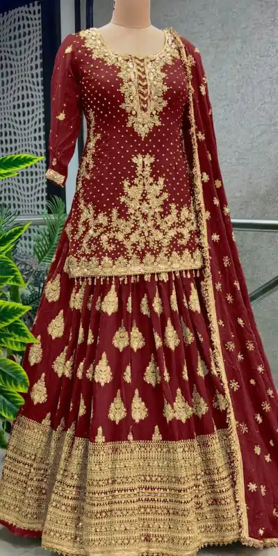 NSR 806 Red Color Pure Chinnon Silk Embroidery Lehenga Choli Casual, Party Festive, Events Etc. Expected Delivery 4-6 Working Days @2199/- | Creative Lehenga, Bollywood Lehenga, Designer Lehenga, Embroidered Lehenga, Lehenga, Party Wear Lehenga, Straight Suits