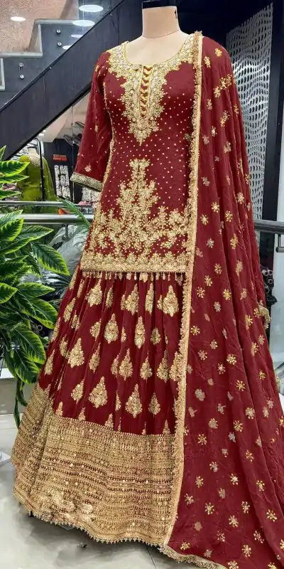 NSR 806 Red Color Pure Chinnon Silk Embroidery Lehenga Choli Casual, Party Festive, Events Etc. Expected Delivery 4-6 Working Days @2199/- | Creative Lehenga, Bollywood Lehenga, Designer Lehenga, Embroidered Lehenga, Lehenga, Party Wear Lehenga, Straight Suits