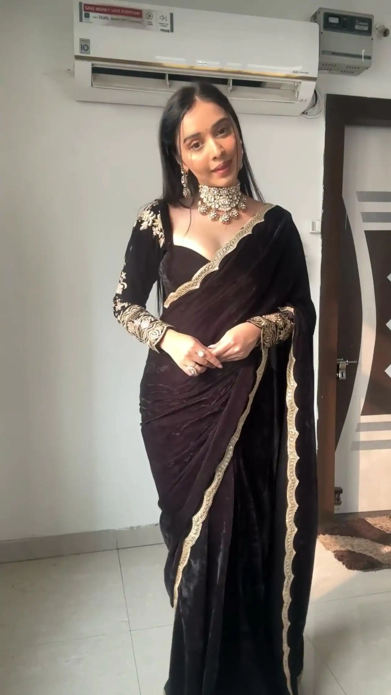 KD 436 Black Color 9000 Velvet Thread Sequence Work Saree Casual, Party Wear, Wedding, Events Etc. Expected Delivery 4-6 Working Days @2399/- | Bollywood Sarees, Creative Sarees, Designer Sarees, Embroidered Sarees, Ethnic Saree, Modern Digital sarees, Party Wear Sarees, Sarees