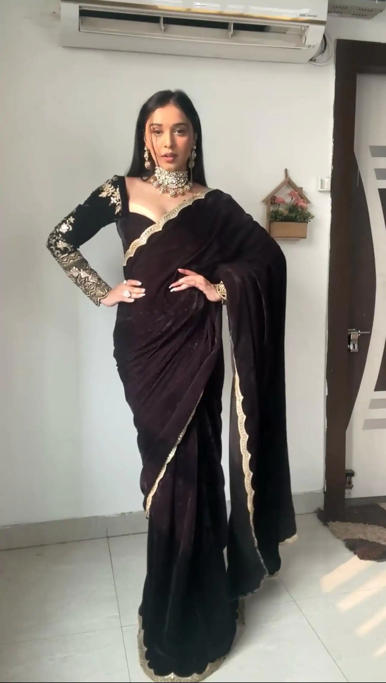 KD 436 Black Color 9000 Velvet Thread Sequence Work Saree Casual, Party Wear, Wedding, Events Etc. Expected Delivery 4-6 Working Days @2399/- | Bollywood Sarees, Creative Sarees, Designer Sarees, Embroidered Sarees, Ethnic Saree, Modern Digital sarees, Party Wear Sarees, Sarees