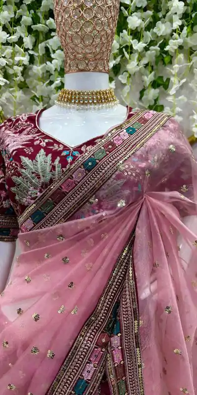 KD 481 Peach Color Organza Silk Thread Sequence Work Saree Casual, Party Wear, Wedding, Events Etc. Expected Delivery 4-6 Working Days @2099/- | Bollywood Sarees, Creative Sarees, Designer Sarees, Embroidered Sarees, Ethnic Saree, Modern Digital sarees, Party Wear Sarees, Sarees