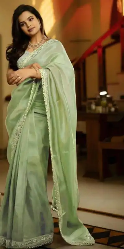 BT 3106 Pista Color Silver Tissue Silk Embroidery Sequence Saree Casual, Party Wear, Traditional Wear, Wedding Wear, Events Etc.@1999/- | Bollywood Sarees, Creative Sarees, Designer Sarees, Ethnic Saree, Modern Digital sarees, Party Wear Sarees, Sarees